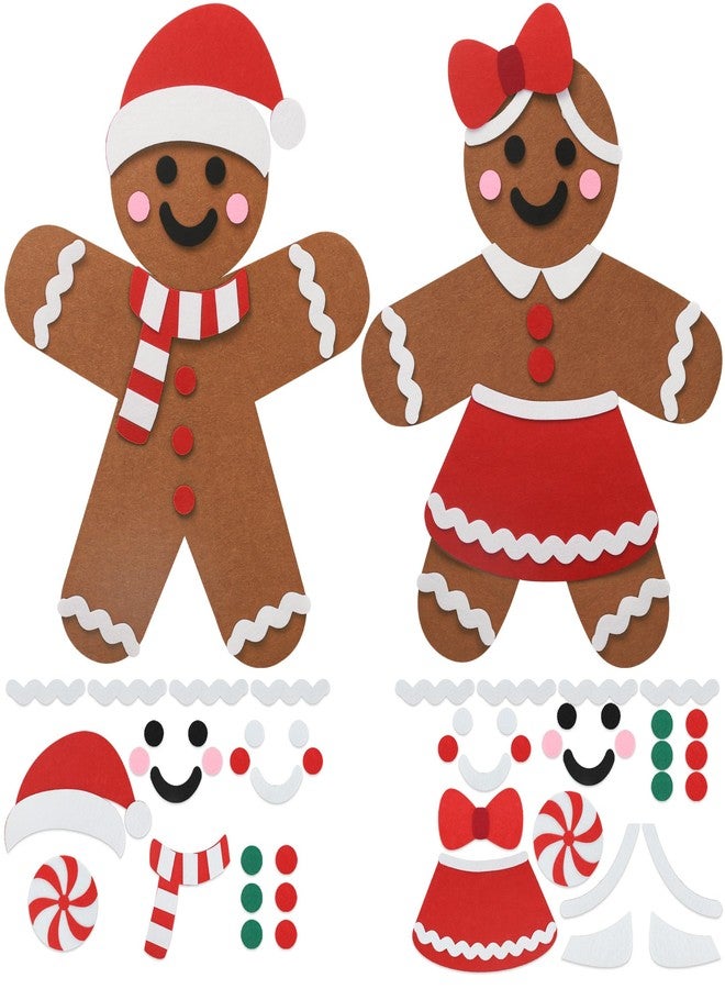 Fairooth 2 Pcs DIY Felt Christmas Gingerbread Man Set with 50 Pcs Detachable Ornaments Large Gingerbread Man DIY Decorations Christmas Door Wall Hanging Xmas Gifts for Xmas Winter Holiday Party Decorations - Image 1